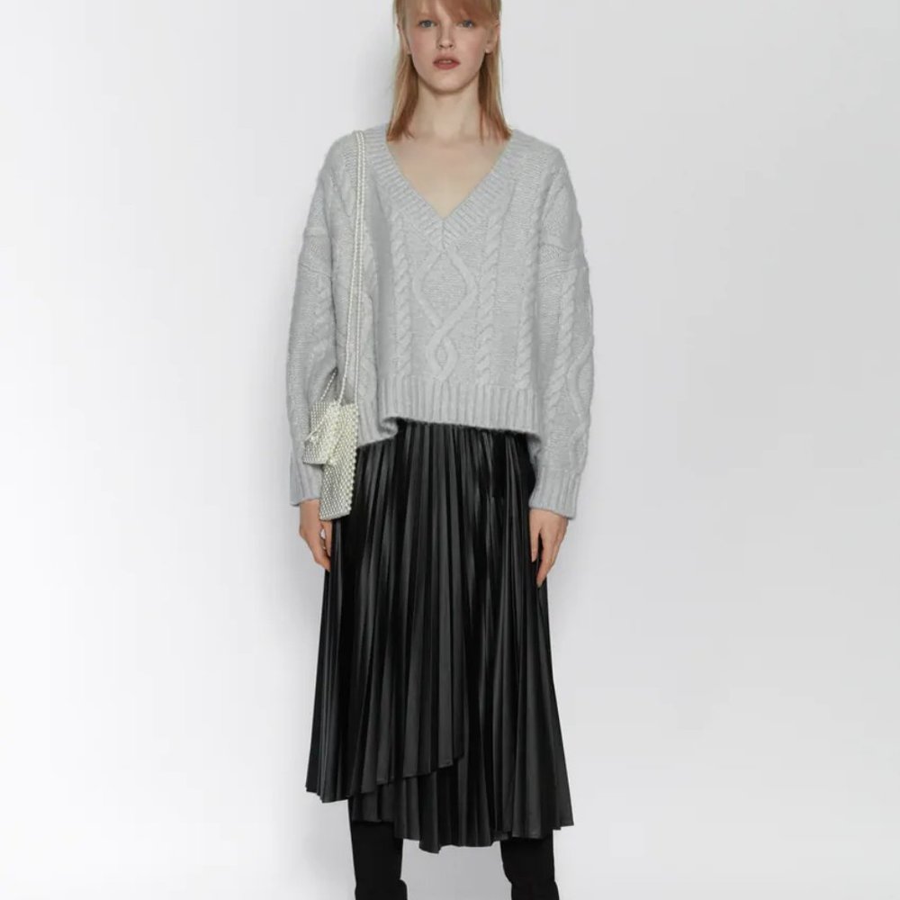 NWT Zara Faux Leather Pleated Skirt
